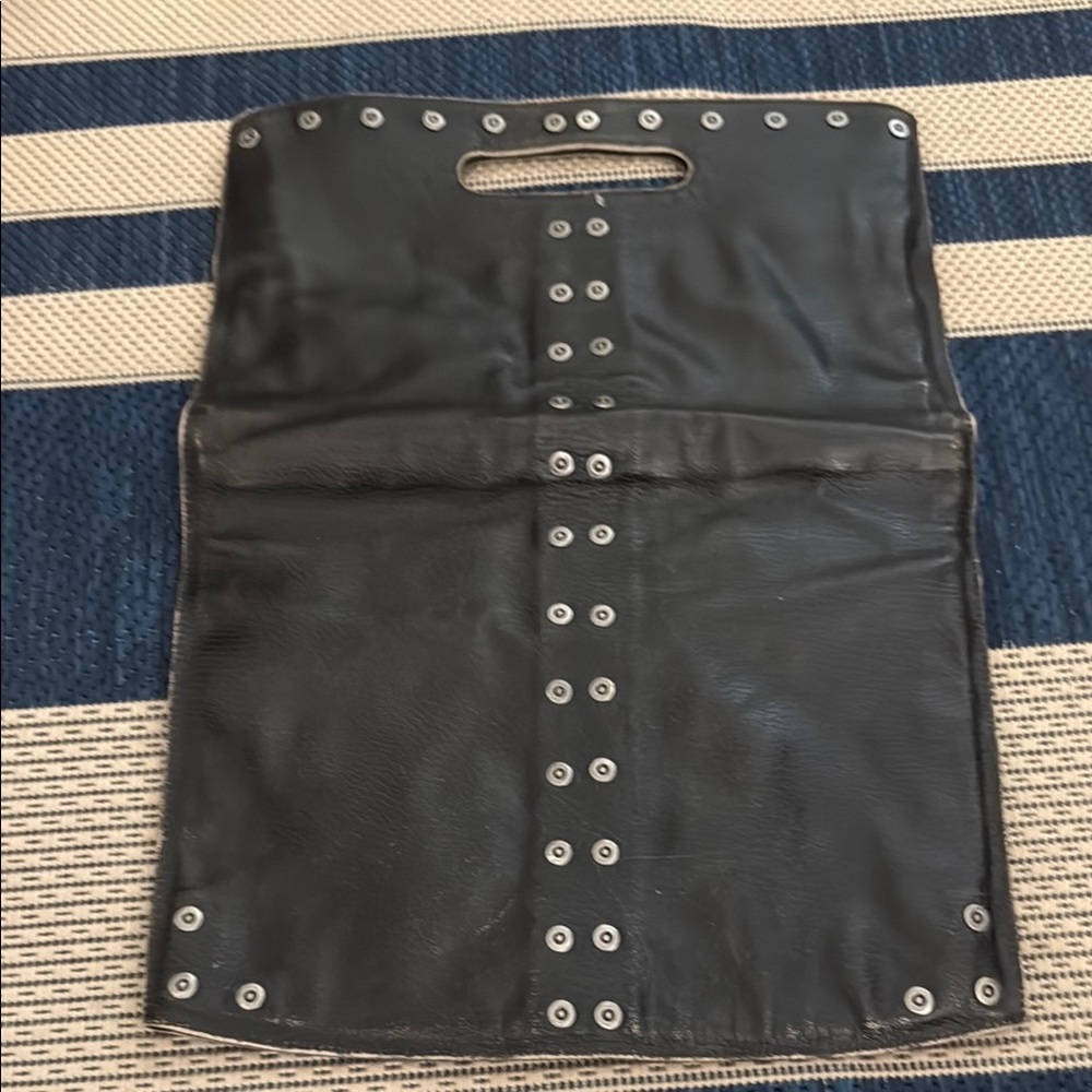Men's Black Leather Studded Tote Handbag